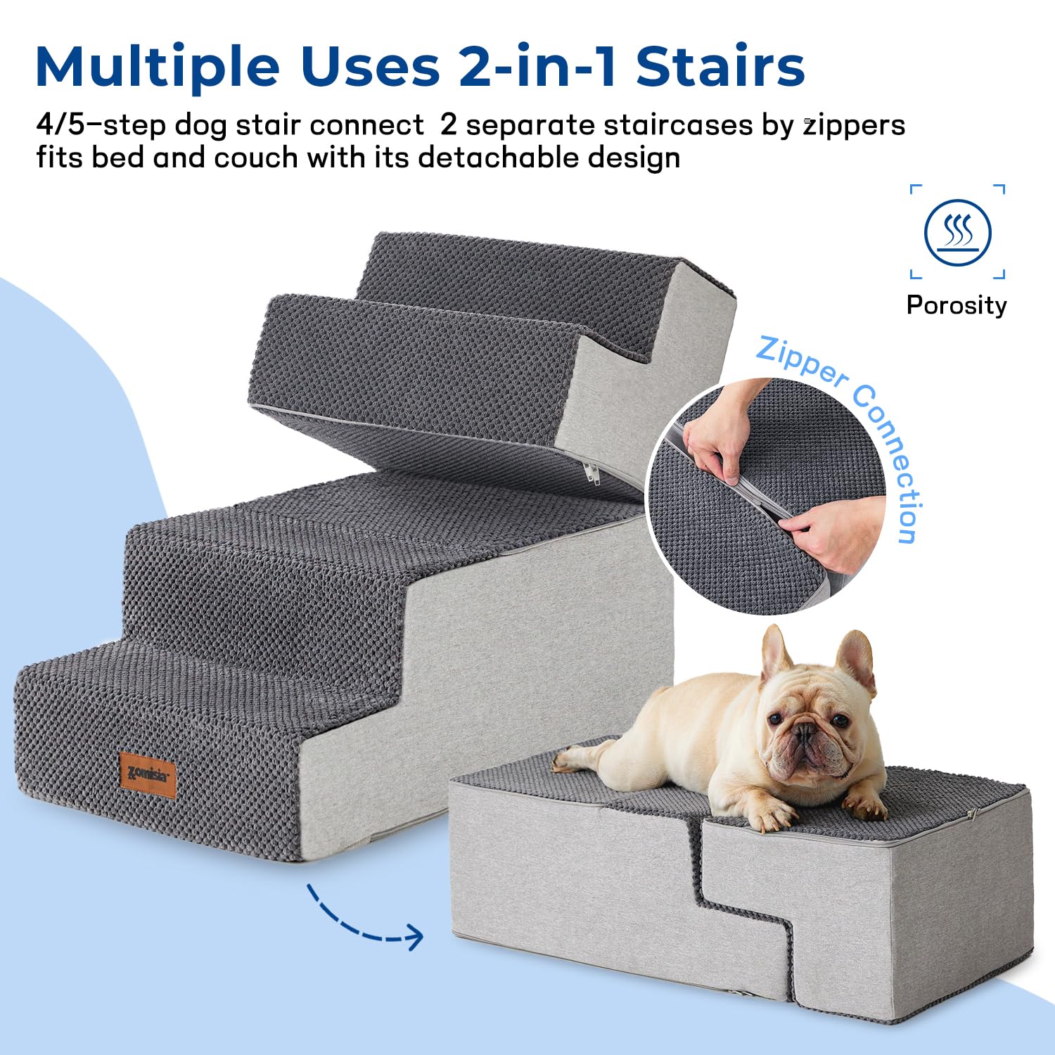 ZOMISIA 4-Step Dog Stairs for Small Dogs – 18-Inch Non-Slip Foam Pet Steps for Sofa & Bed