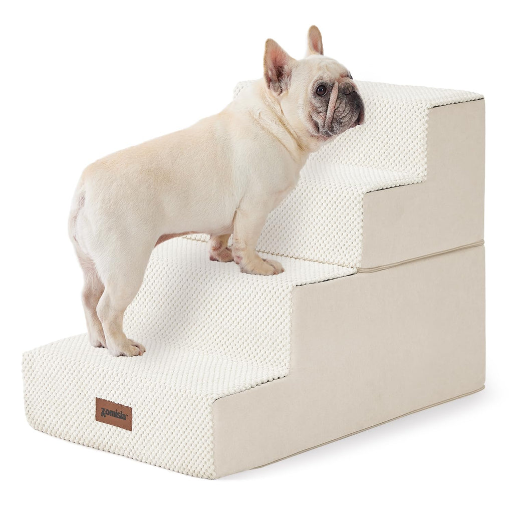 ZOMISIA 4-Step Dog Stairs for Small Dogs – 18-Inch Non-Slip Foam Pet Steps for Sofa & Bed