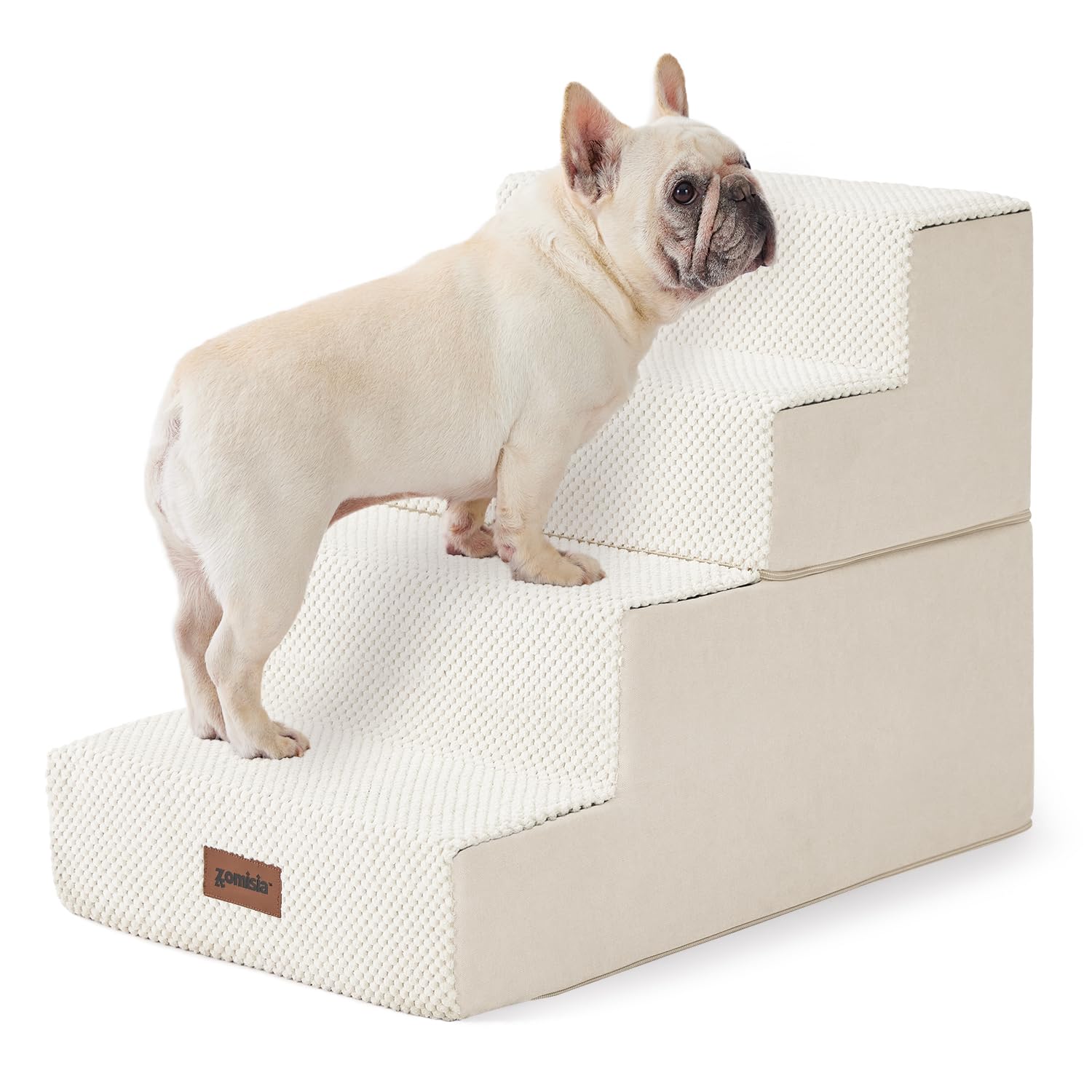 ZOMISIA 4-Step Dog Stairs for Small Dogs – 18-Inch Non-Slip Foam Pet Steps for Sofa & Bed