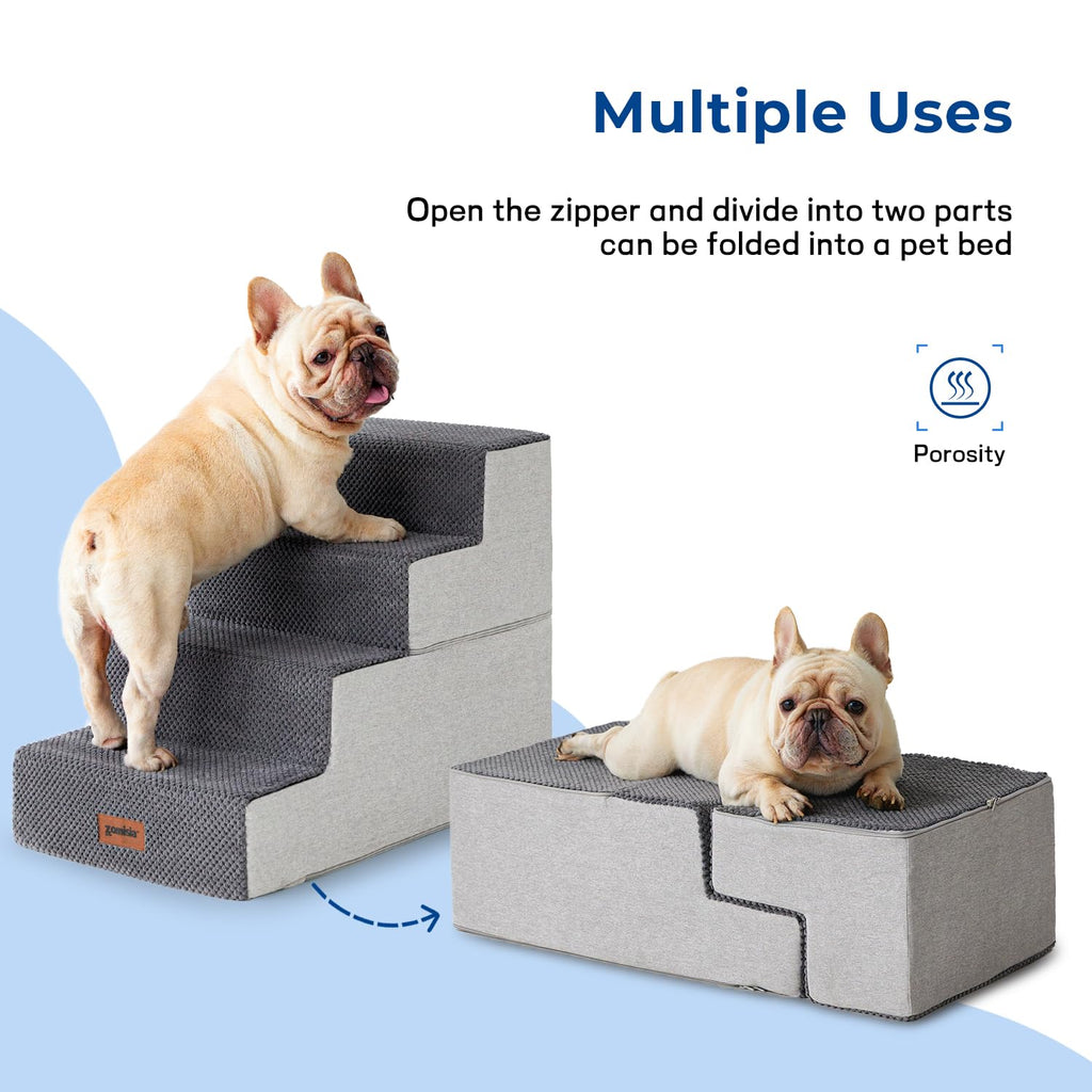 ZOMISIA 4-Step Dog Stairs for Small Dogs – 18-Inch Non-Slip Foam Pet Steps for Sofa & Bed