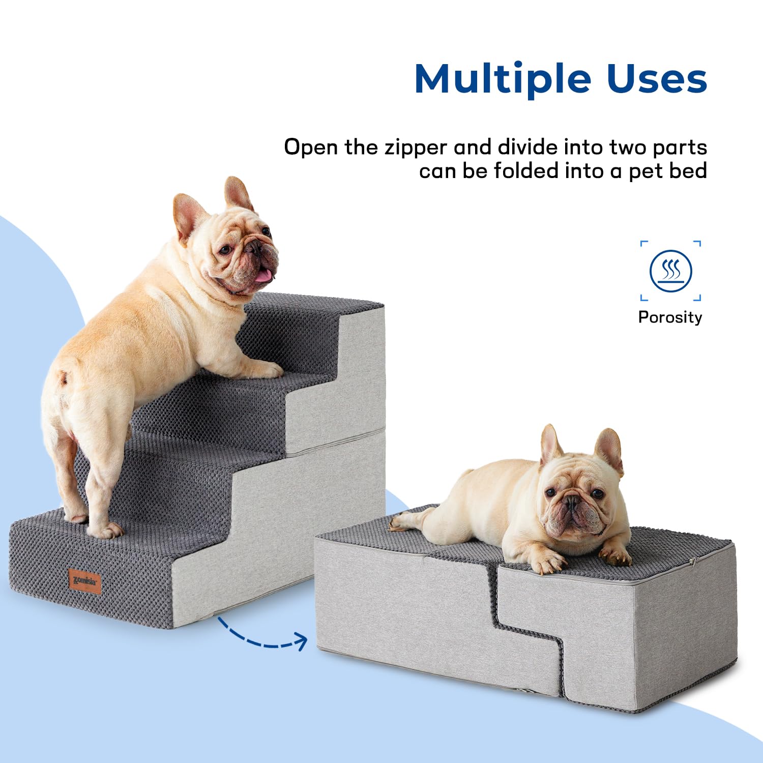 ZOMISIA 4-Step Dog Stairs for Small Dogs – 18-Inch Non-Slip Foam Pet Steps for Sofa & Bed