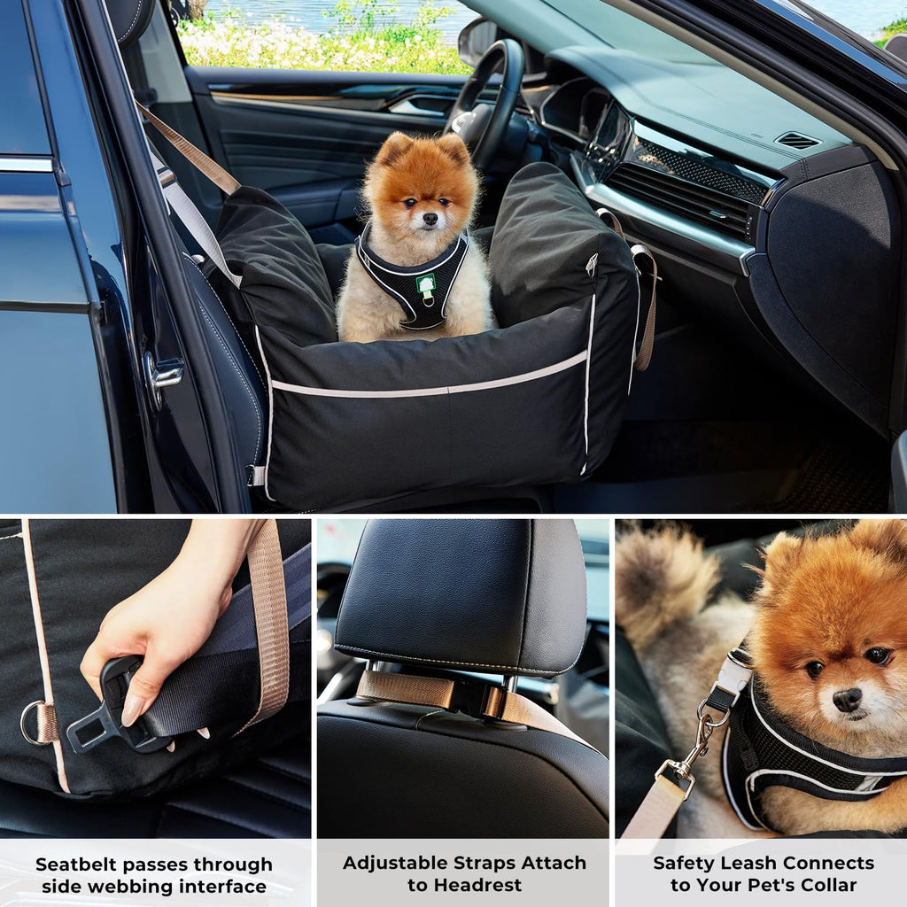 ZOMISIA Dog Car Seat for Small Dogs – Waterproof Booster with Clip-On Leash