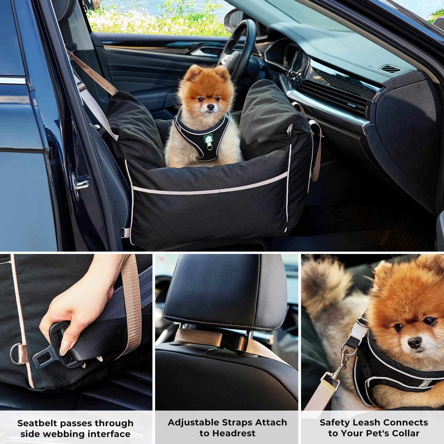 ZOMISIA Dog Car Seat for Small Dogs – Waterproof Booster with Clip-On Leash