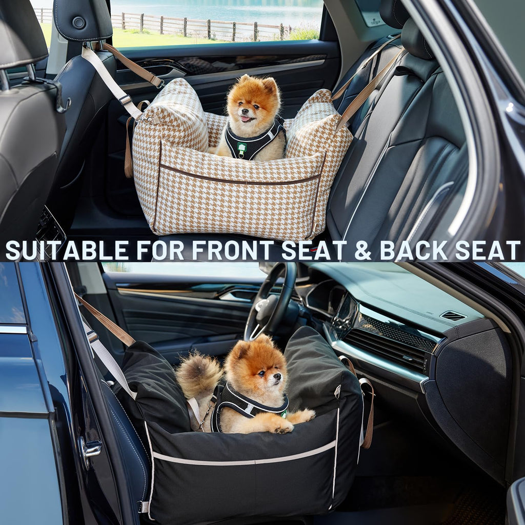 ZOMISIA Dog Car Seat for Small Dogs – Waterproof Booster with Clip-On Leash