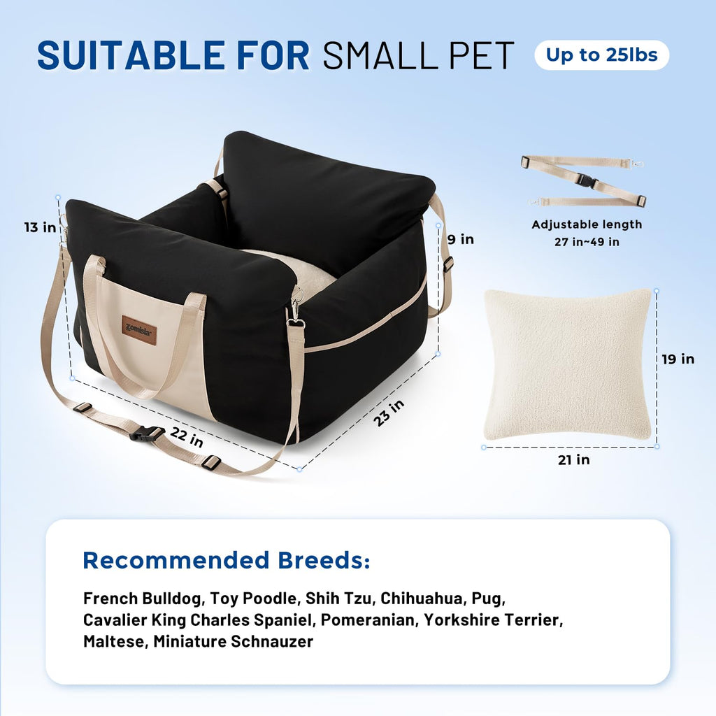 ZOMISIA Dog Car Seat for Small Dogs – Waterproof Booster with Clip-On Leash