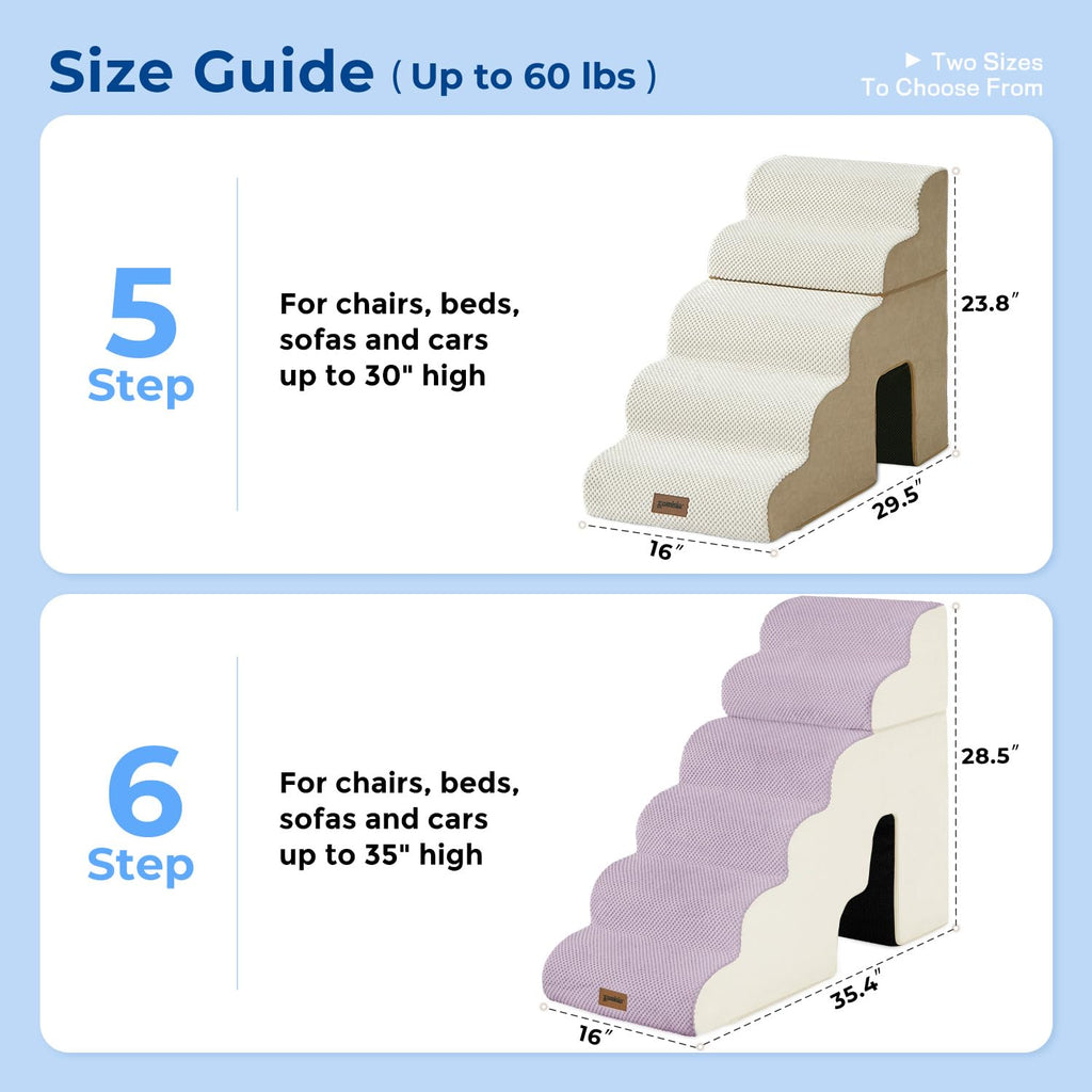 ZOMISIA Dog Stairs for Large Dogs – 5-Step, 24" High, 2-in-1 with Zippers (Beige)
