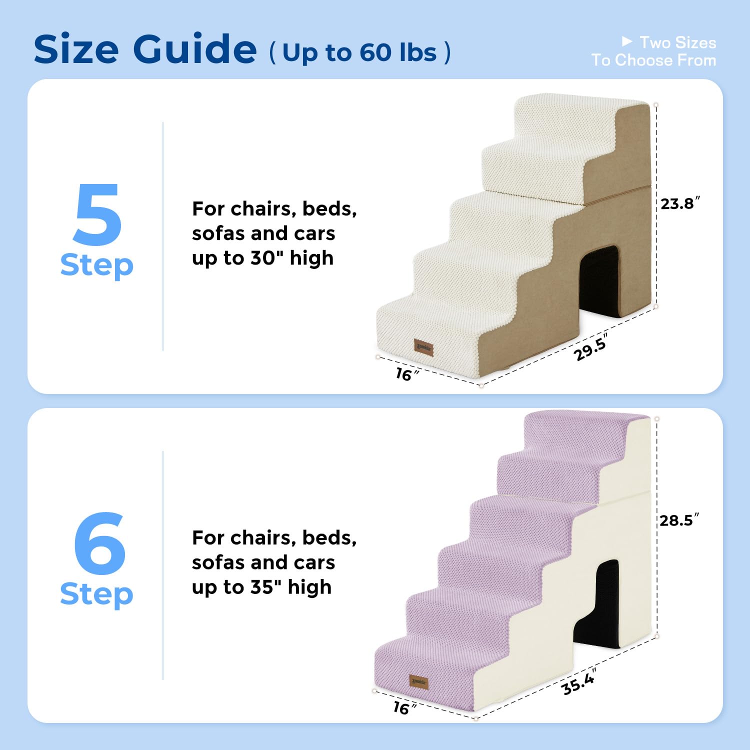ZOMISIA Dog Steps for High Beds - 5-Step Pet Stairs with Tunnel Beige